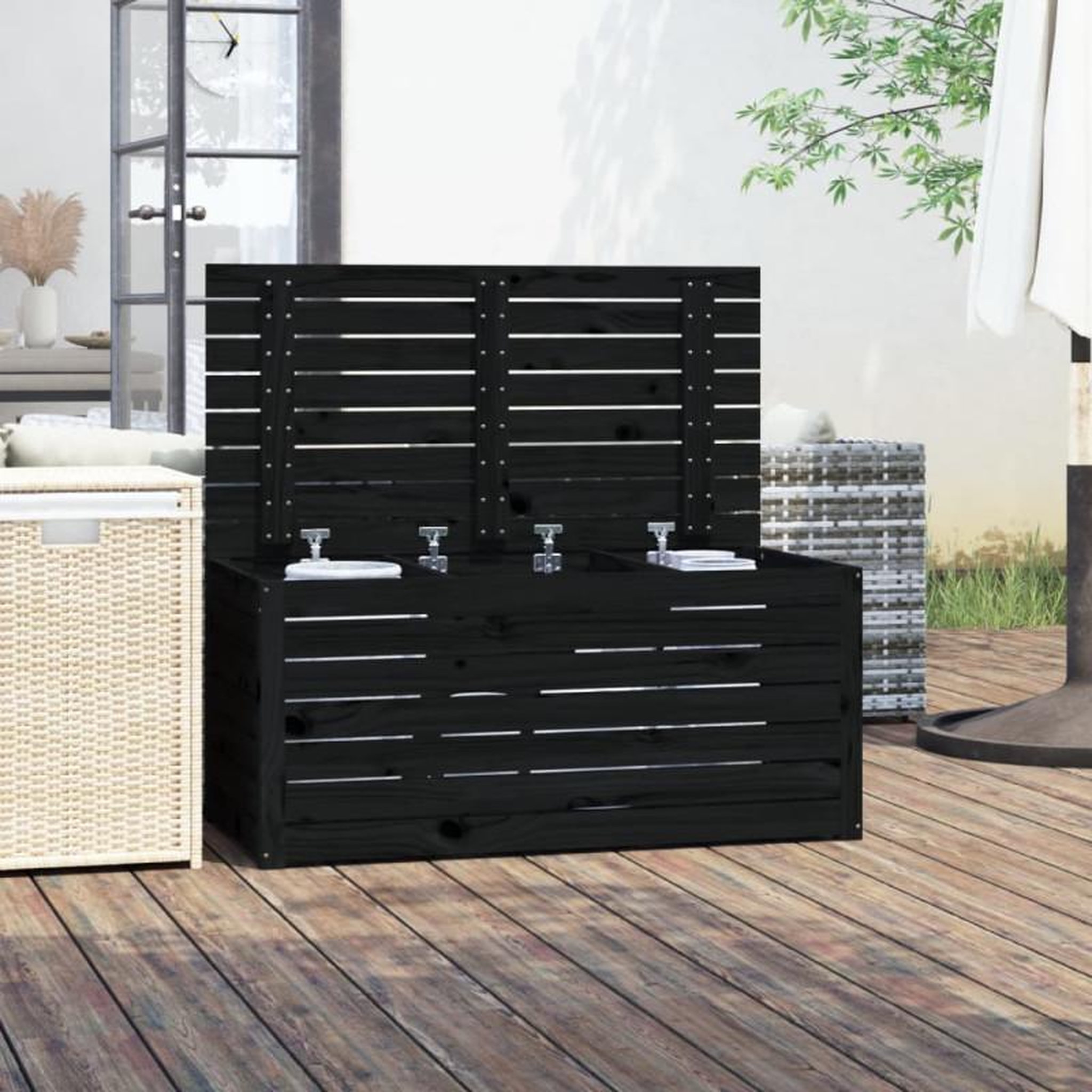 Voir la diapositive 3 : VIDAXL Boîte de jardin noir 101x50,5x46,5 cm bois massif de pin