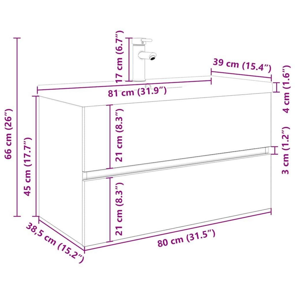 VIDAXL Meuble lavabo avec bassin et robinet integres vieux bois
