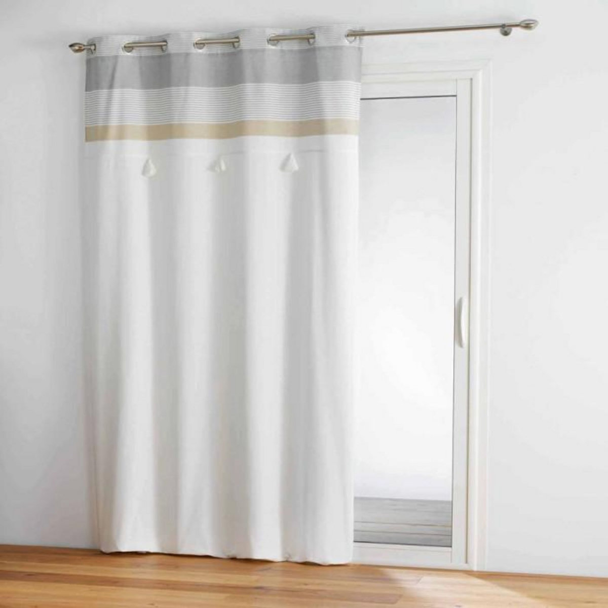 Paris Prix Rideau à Œillets Avec Pompons  Iliade  140x240cm Blanc & Gris