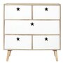 Voir la diapositive 4 : TOILINUX Commode 5 tiroirs Like a Star - en MDF et Bois de Pin - Blanc et Marron