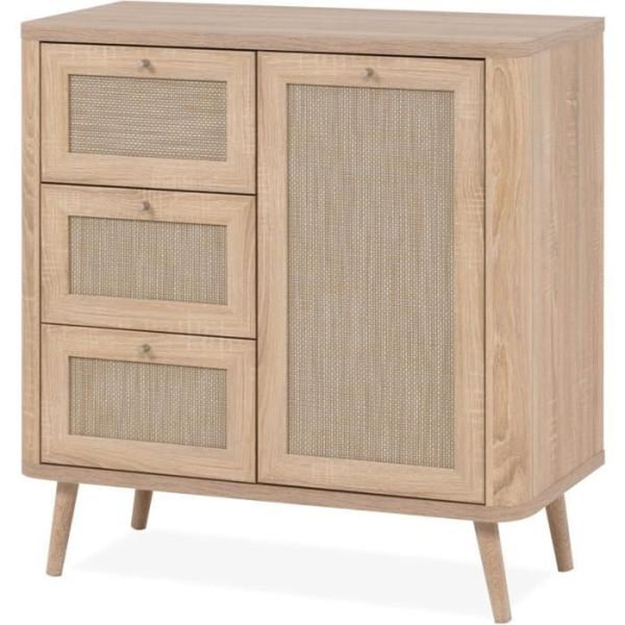 Voir la diapositive 6 : Commode - KUTA 01A - 1 porte - 3 tiroirs - Chene sonoma / Osier Palu - 80,9 x 84 x 40 cm