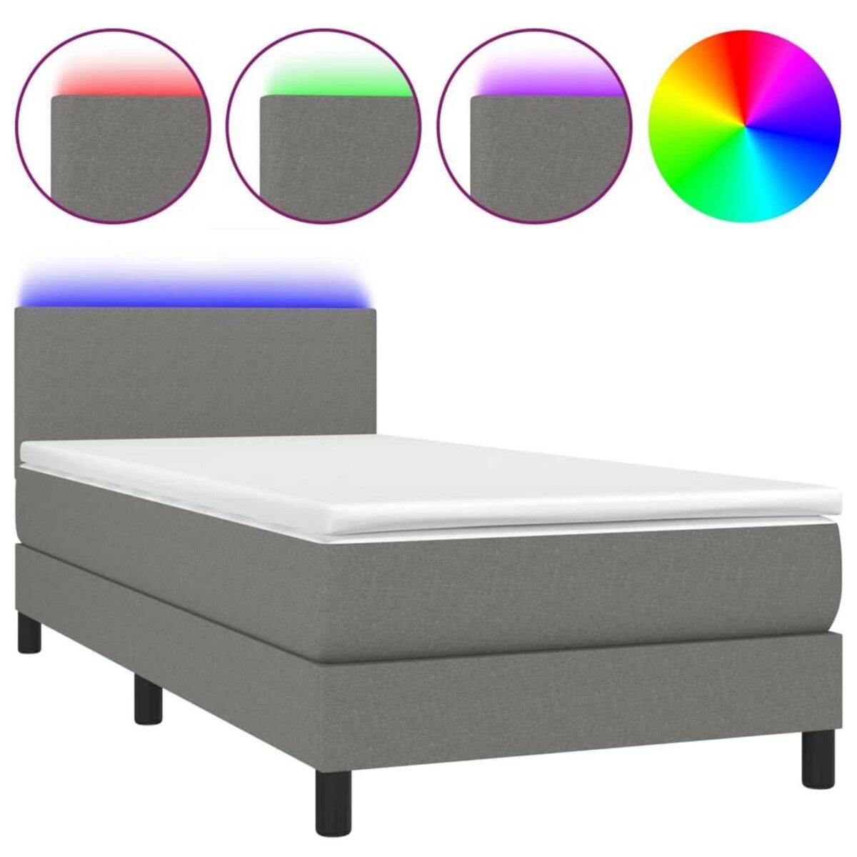 VIDAXL Sommier a lattes de lit avec matelas et LED Gris fonce 80x200cm