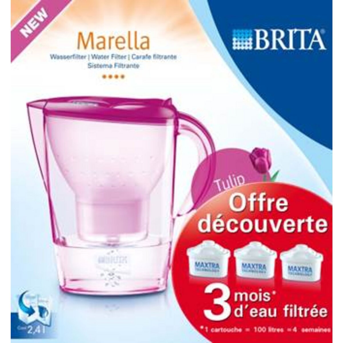 BRITA Carafe Marella Taupe + 3 cartouches Maxtra