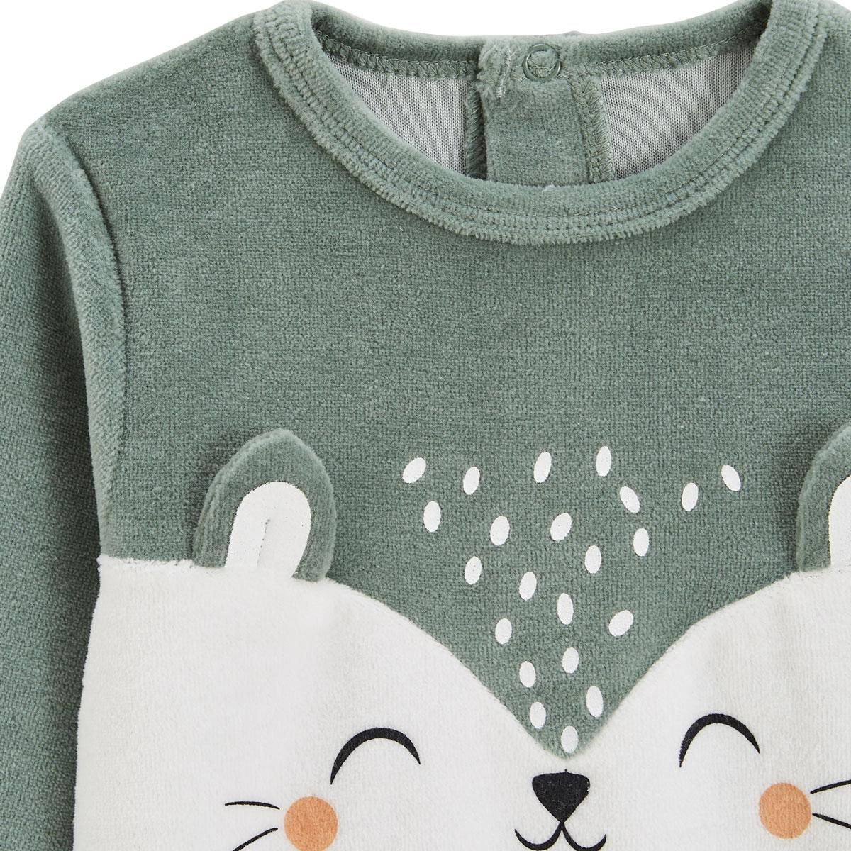 Petit Béguin Pyjama bébé 2 pièces en velours avec pieds Merlin