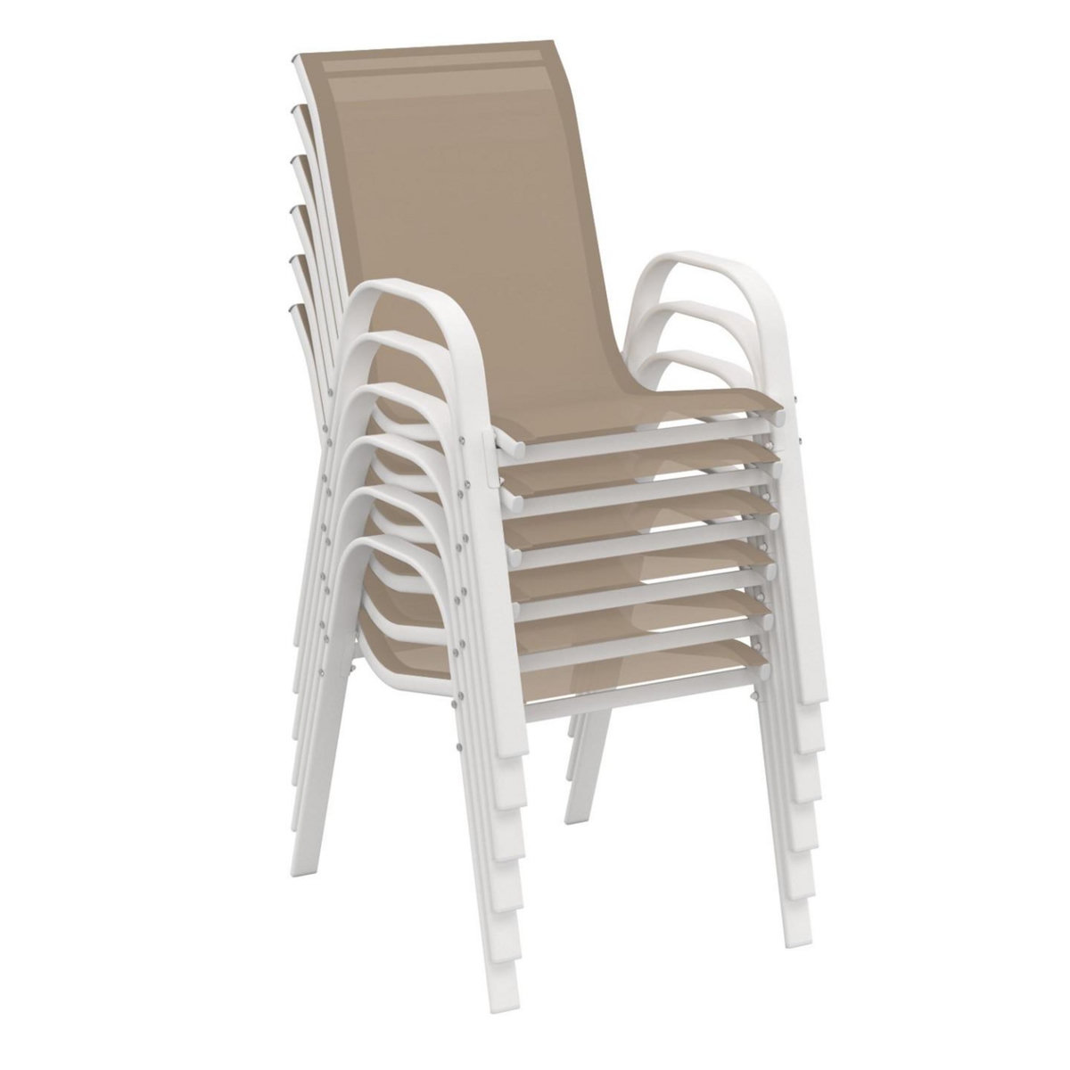 ID MARKET Lot de 6 chaises de jardin LYMA métal et textilène empilables blanc et beige