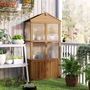 Voir la diapositive 2 : OUTSUNNY Armoire de jardin en bois - 2 portes, 2 étagères, toit bitumé - dim. 94 x 55 x 178 cm - sapin pré-huilé polycarbonate