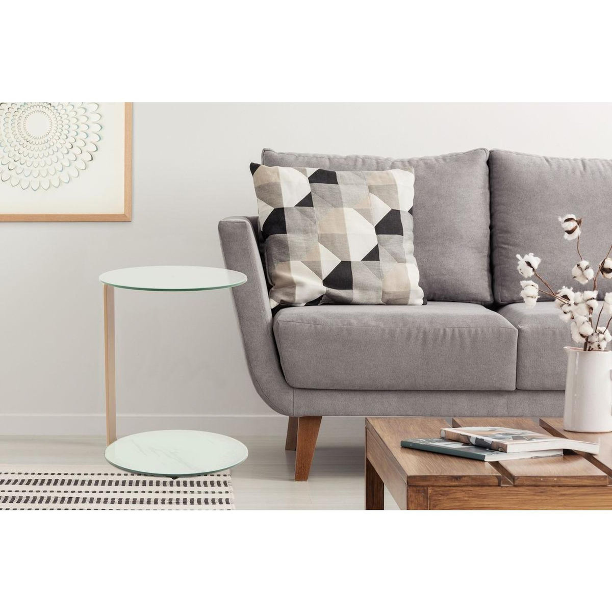 Paris Prix Table d'Appoint Design  Quentin  53cm Or & Blanc