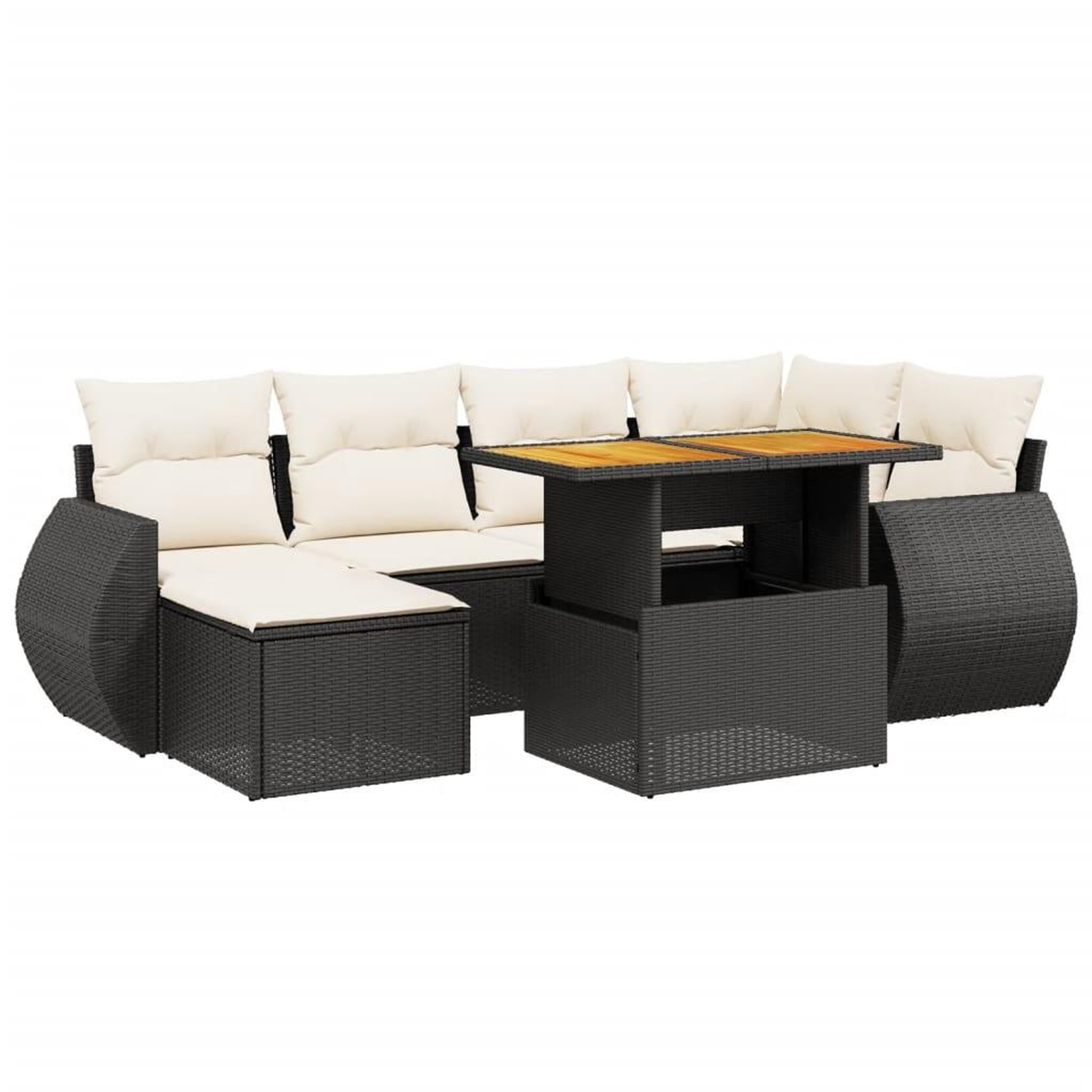 Voir la diapositive 2 : VIDAXL Salon de jardin 7 pcs avec coussins noir resine tressee