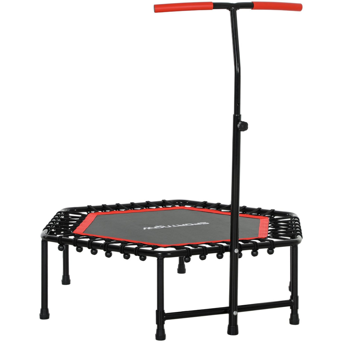 HOMCOM Trampoline de Fitness gymnastique Ø114 cm élastiques Bungee guidon hauteur réglable 117-132 cm rouge noir