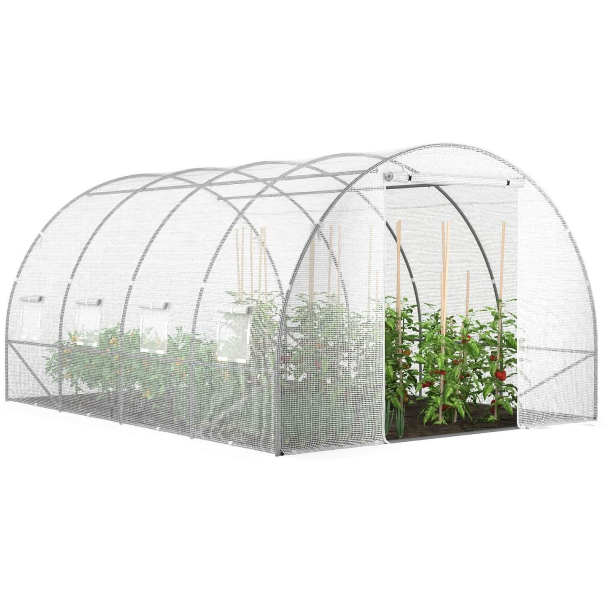 ID MARKET Serre de jardin tunnel 12m² 4 x 3 x 2 m acier galvanisé + bâche anti-uv avec porte et fenêtres zebra blanche