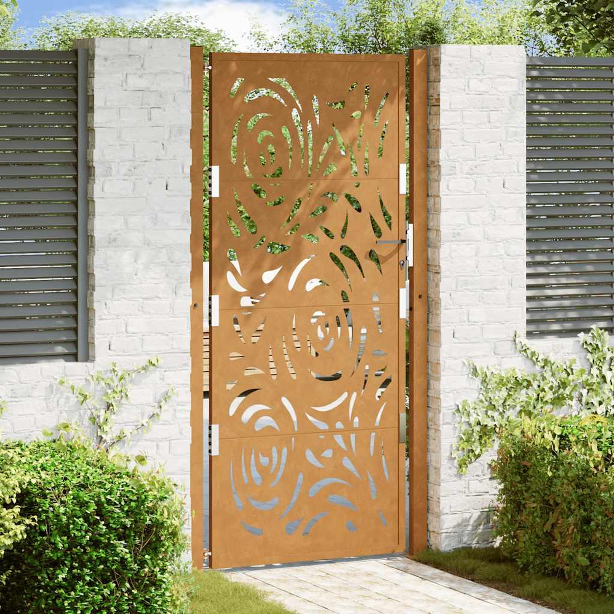 VIDAXL Porte de jardin acier resistant aux intemperies design flamme