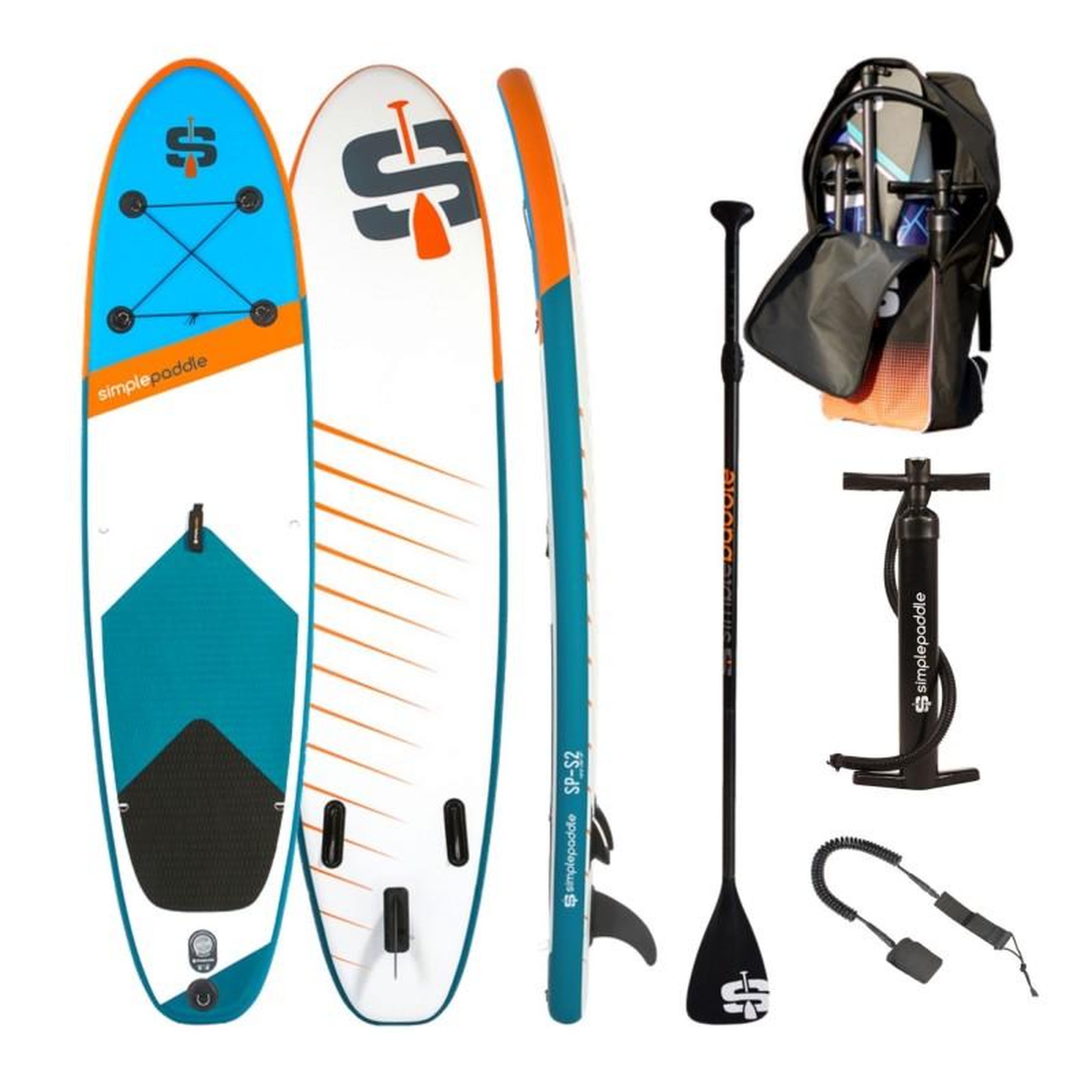 Voir la diapositive 1 : SIMPLE PADDLE Paddle Gonflable S2 10'2  30'' 5'' (310 x 76 x 13 cm) avec Pagaie, Leash, Pompe et Sac de Transport