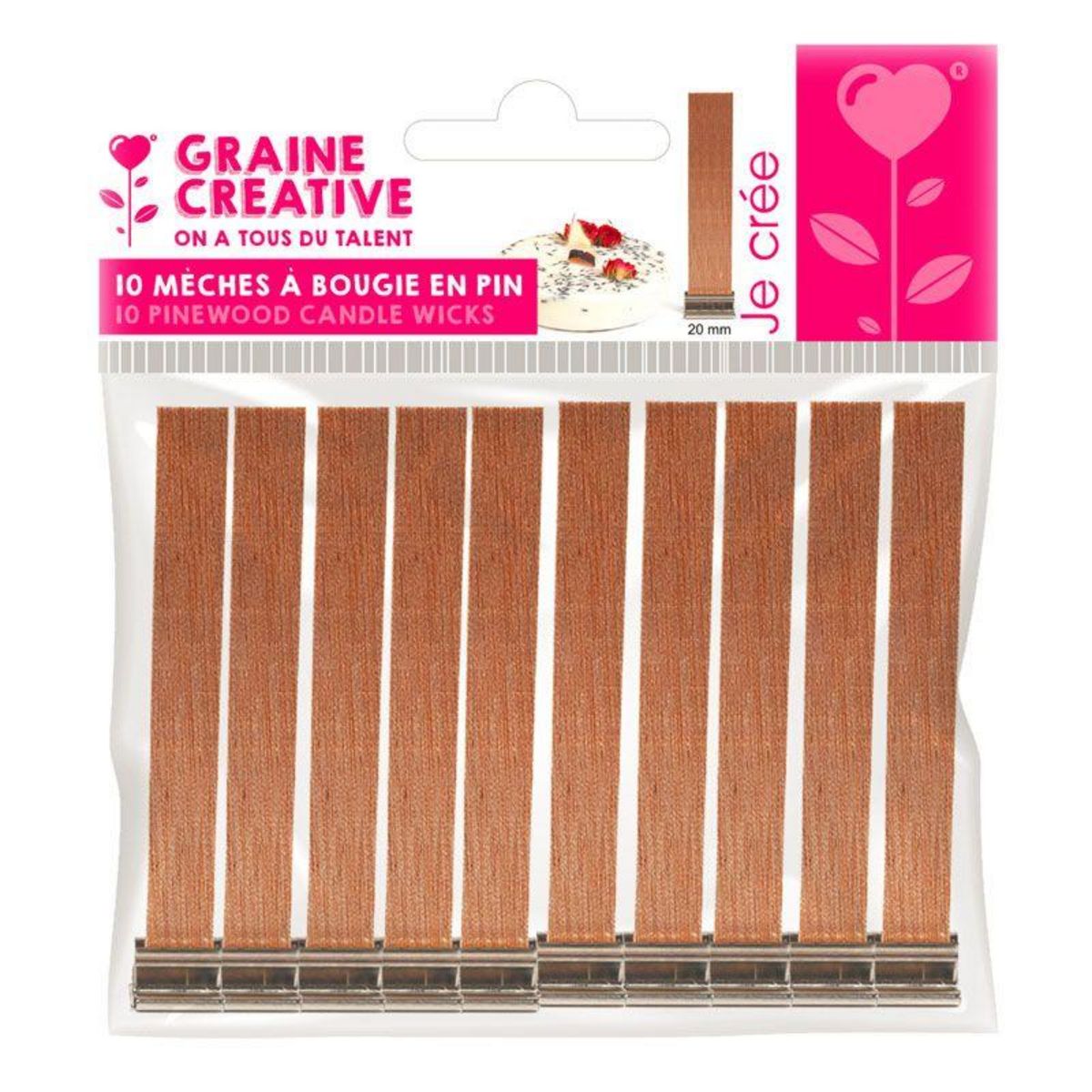 Graine créative 10 mèches à bougies en pin larges 13 x 2 cm