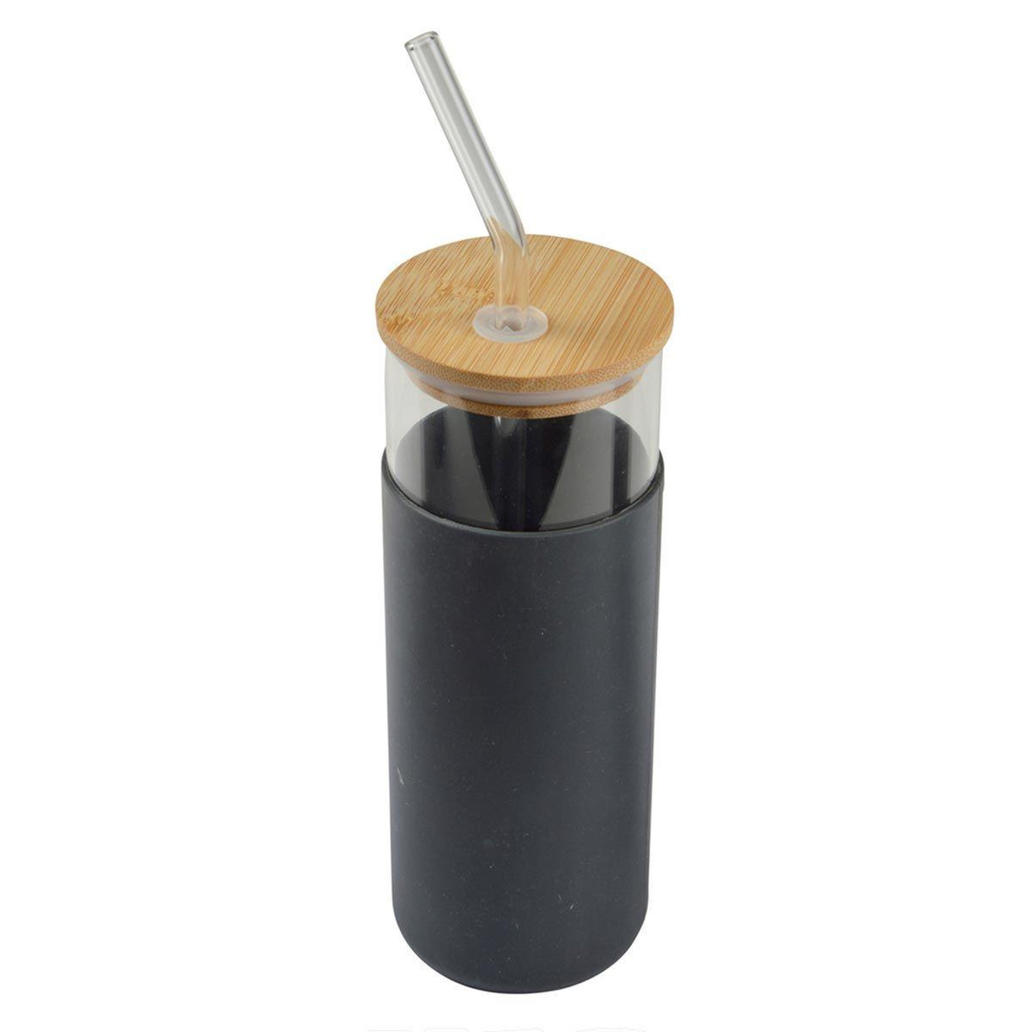 Voir la diapositive 1 : HOMEA Gourde & paille en verre  silicone  0,5l anthracite