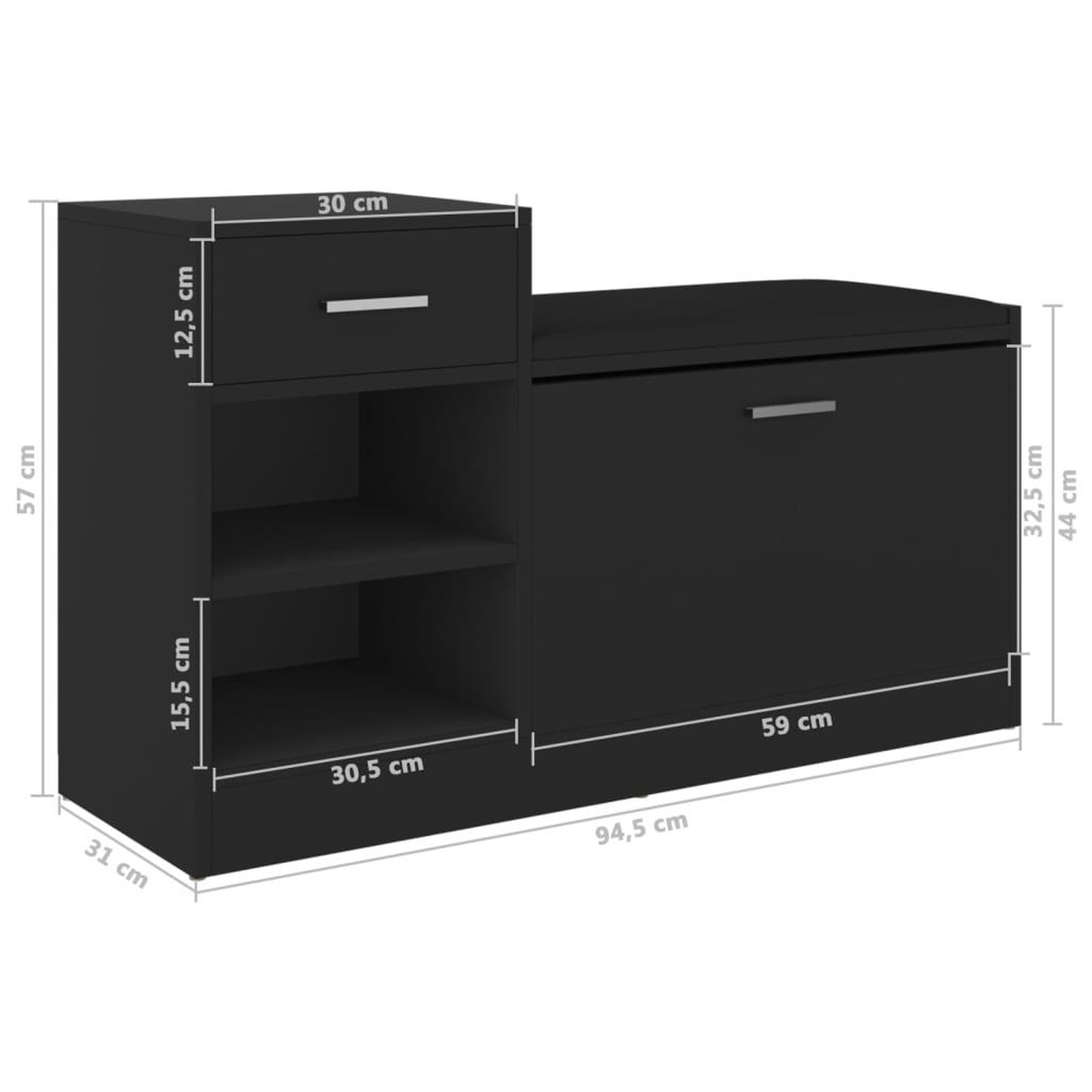 Voir la diapositive 6 : VIDAXL Banc a chaussures Noir 94,5x31x57 cm Agglomere