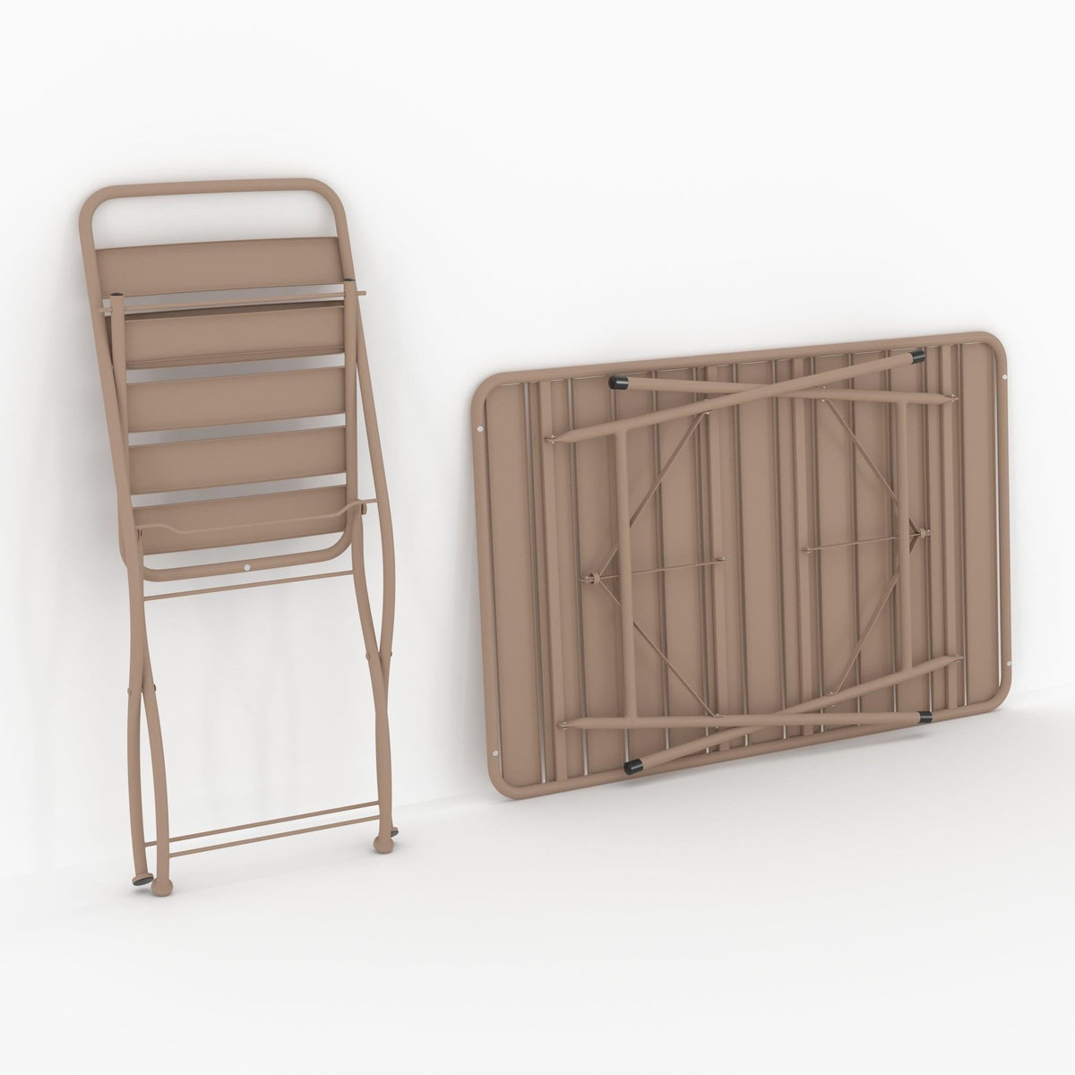 Rendez vous déco Table et chaises de jardin pliantes 4 personnes en métal taupe-Yumi