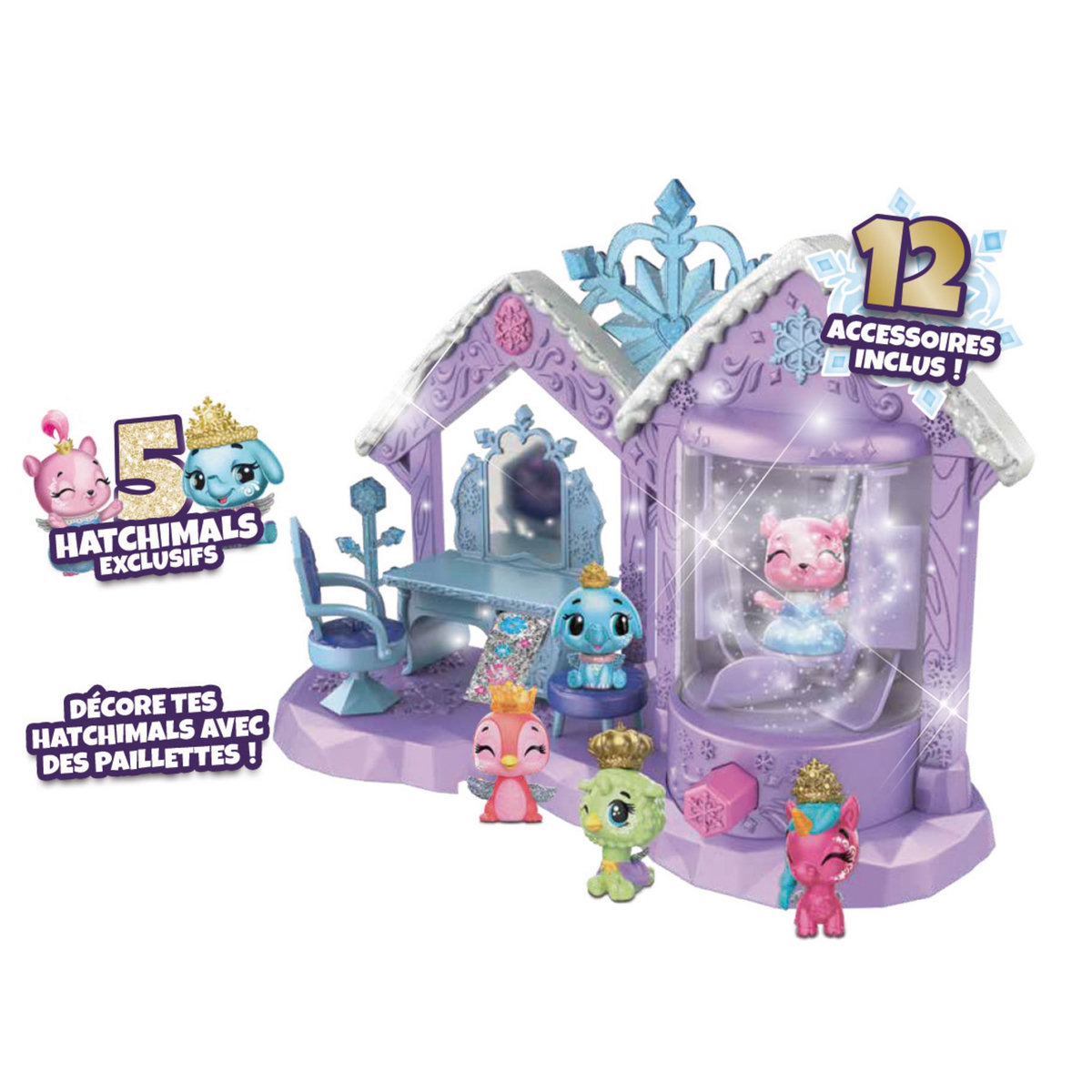 SPIN MASTER Hatchimals Colleggtibles - Coffret de jeu Salon de Beauté étincelant avec 5 figurines exclusives famille royale + accessoires 