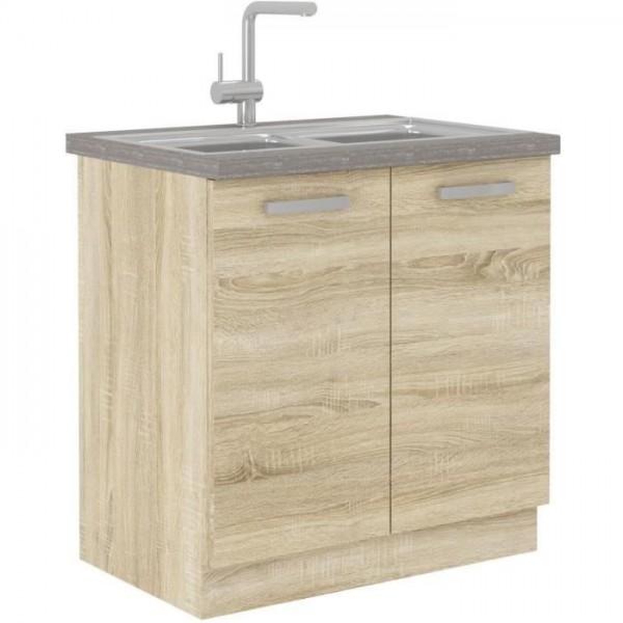 Voir la diapositive 1 : MARKET24 LASSEN Meuble bas de cuisine sous évier L 80 cm - Décor chene clair sonoma