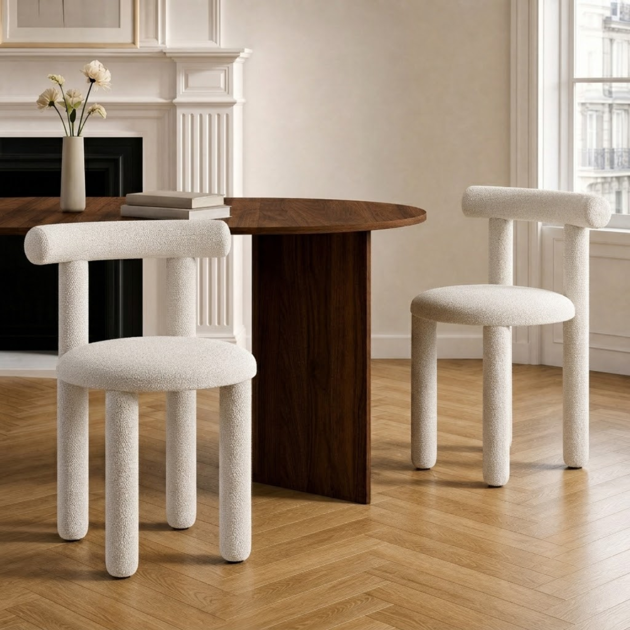 Voir la diapositive 2 : ID MARKET Lot de 2 chaises rime tissu bouclette crème