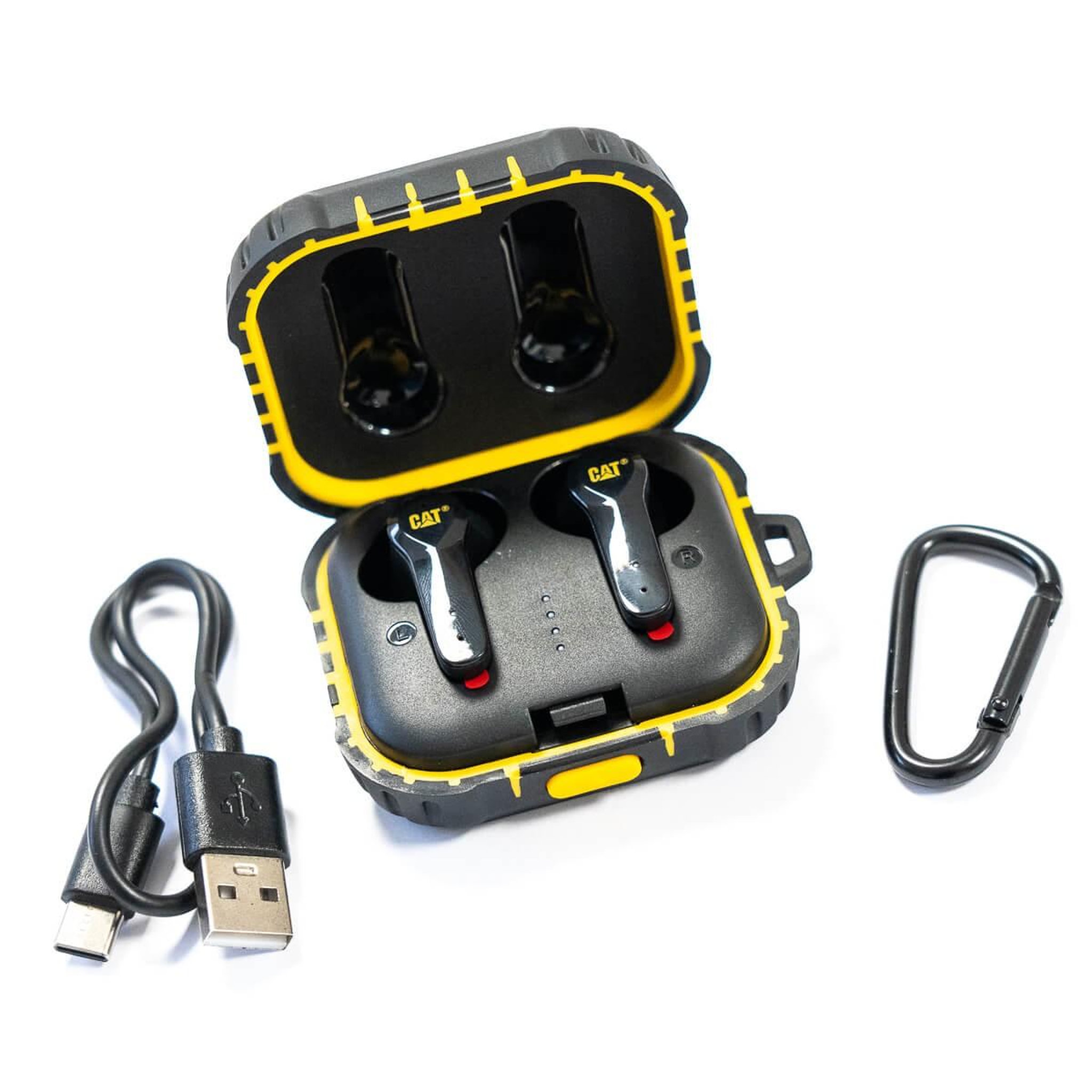 Voir la diapositive 4 : caterpillar Ecouteurs sans fil Bluetooth noir Réduction de bruit Portée 10m autonomie 4-5h IP55 IOS Android CAT