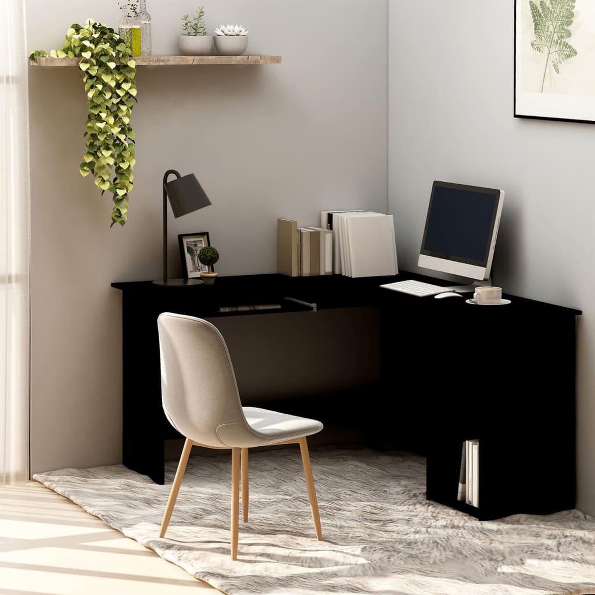 Voir la diapositive 1 : VIDAXL Bureau d'angle en forme de L Noir 120x140x75cm bois ingenierie