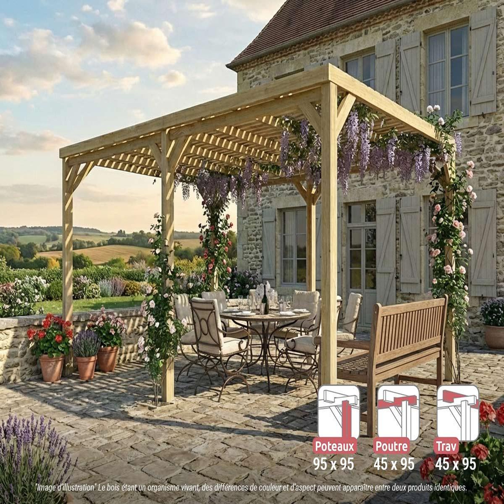 JARDIDECO Pergola en bois toulouse avec toit semi-ouvert 600 x 420 cm - maderland