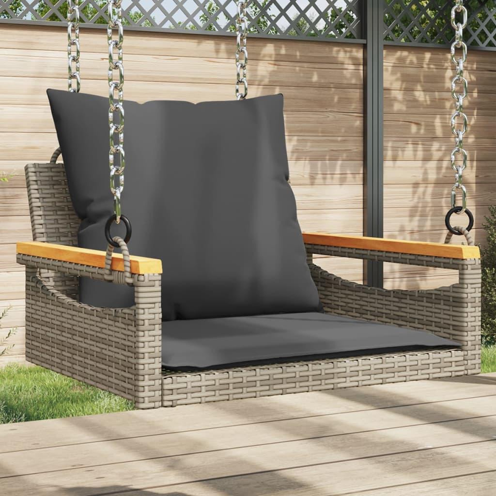 VIDAXL Balancelle avec coussins gris 63x62x40 cm resine tressee