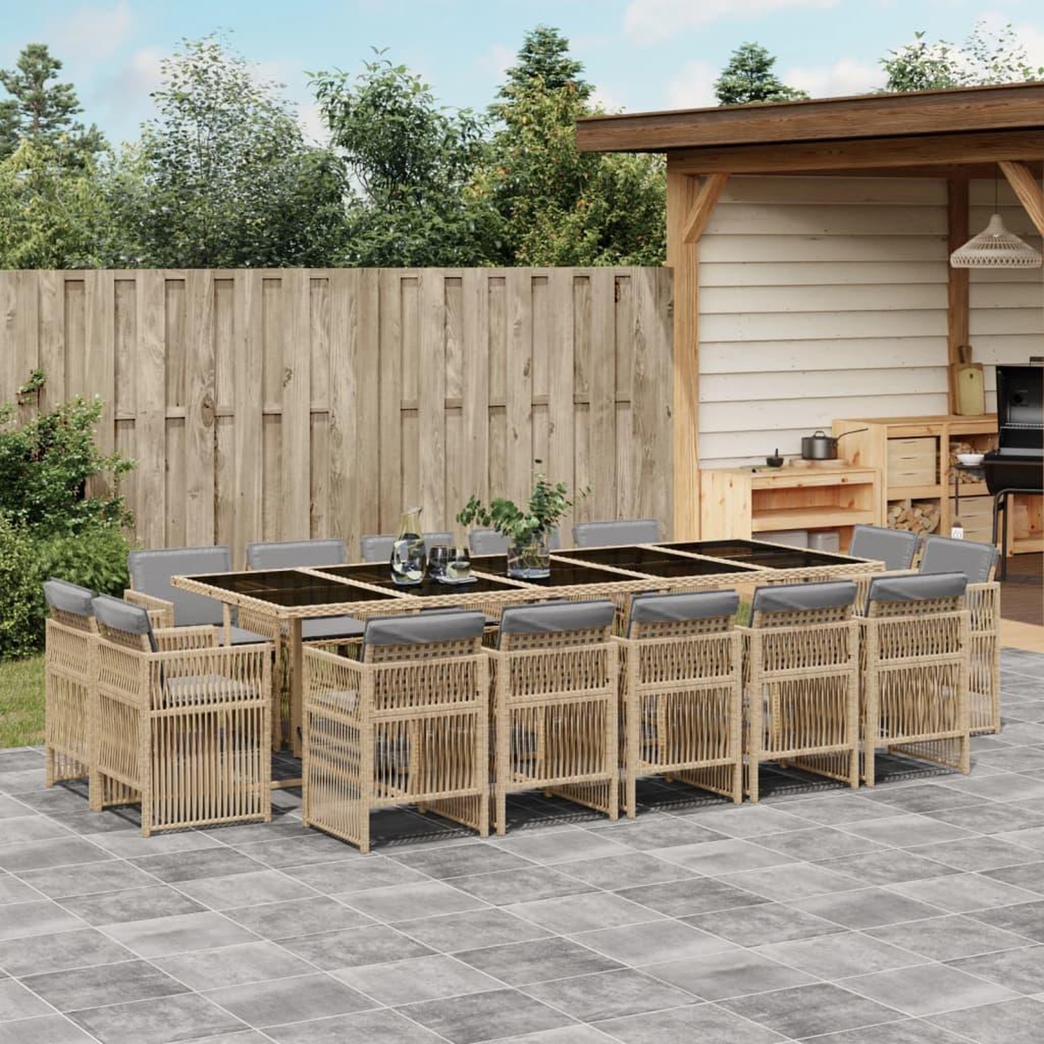 VIDAXL Ensemble a manger de jardin et coussins 15 pcs melange beige