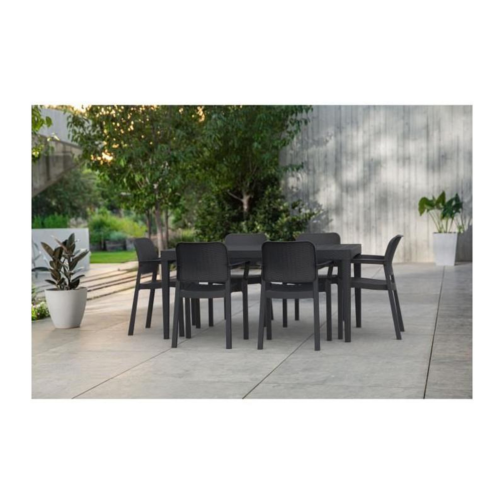 Voir la diapositive 3 : Keter Lots de 6 Fauteuils monoblocs coloris graphite - empilables en resine de synthese - imitation rotin tresse - ALLIBERT BY KETER -