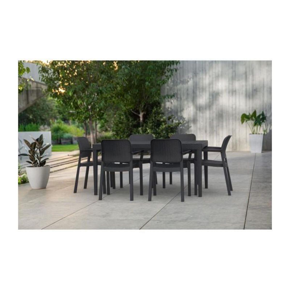 Keter Lots de 6 Fauteuils monoblocs coloris graphite - empilables en resine de synthese - imitation rotin tresse - ALLIBERT BY KETER -