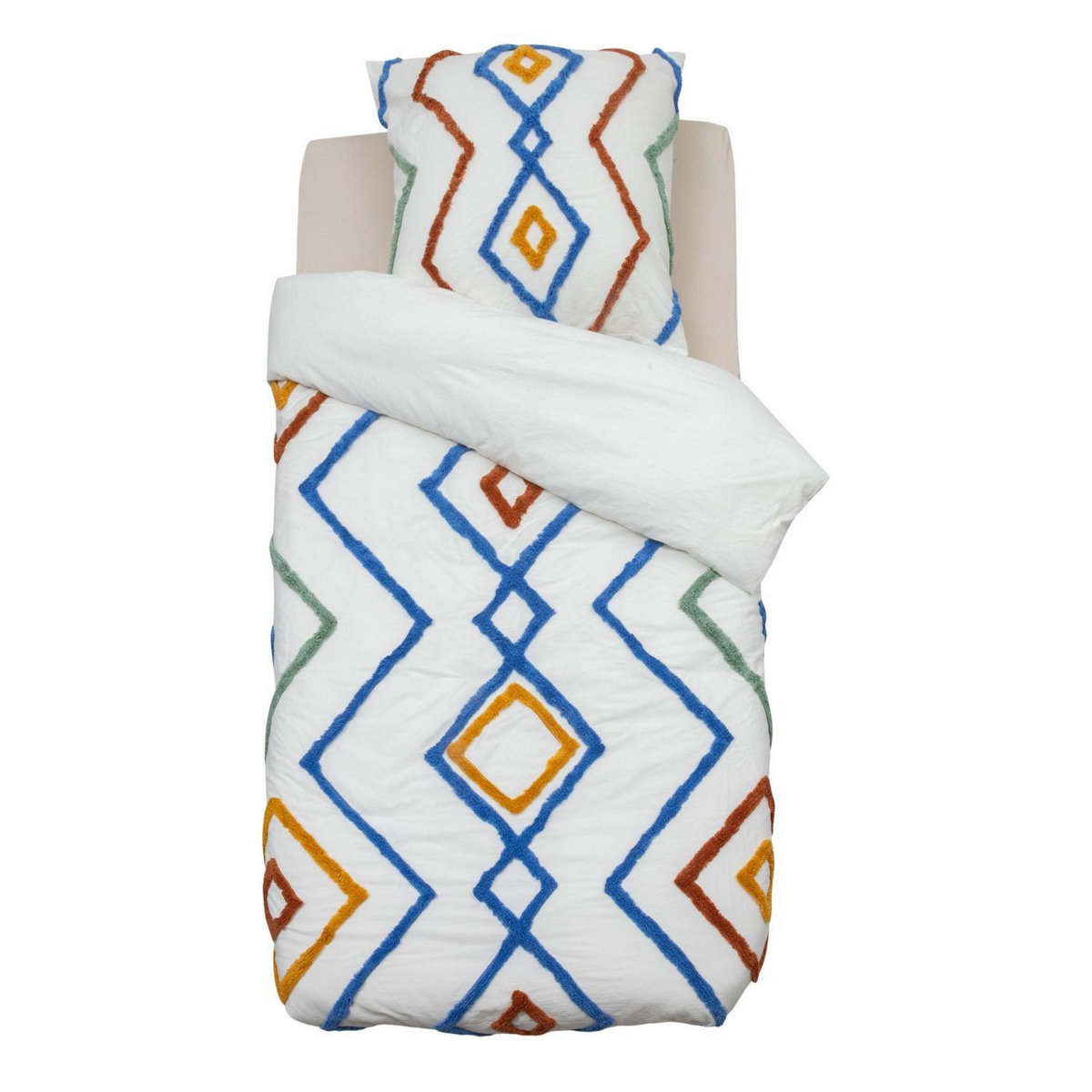 ATMOSPHERA Parure de lit enfant géométrique - 100% coton lavé et tufté - 140 x 200 cm