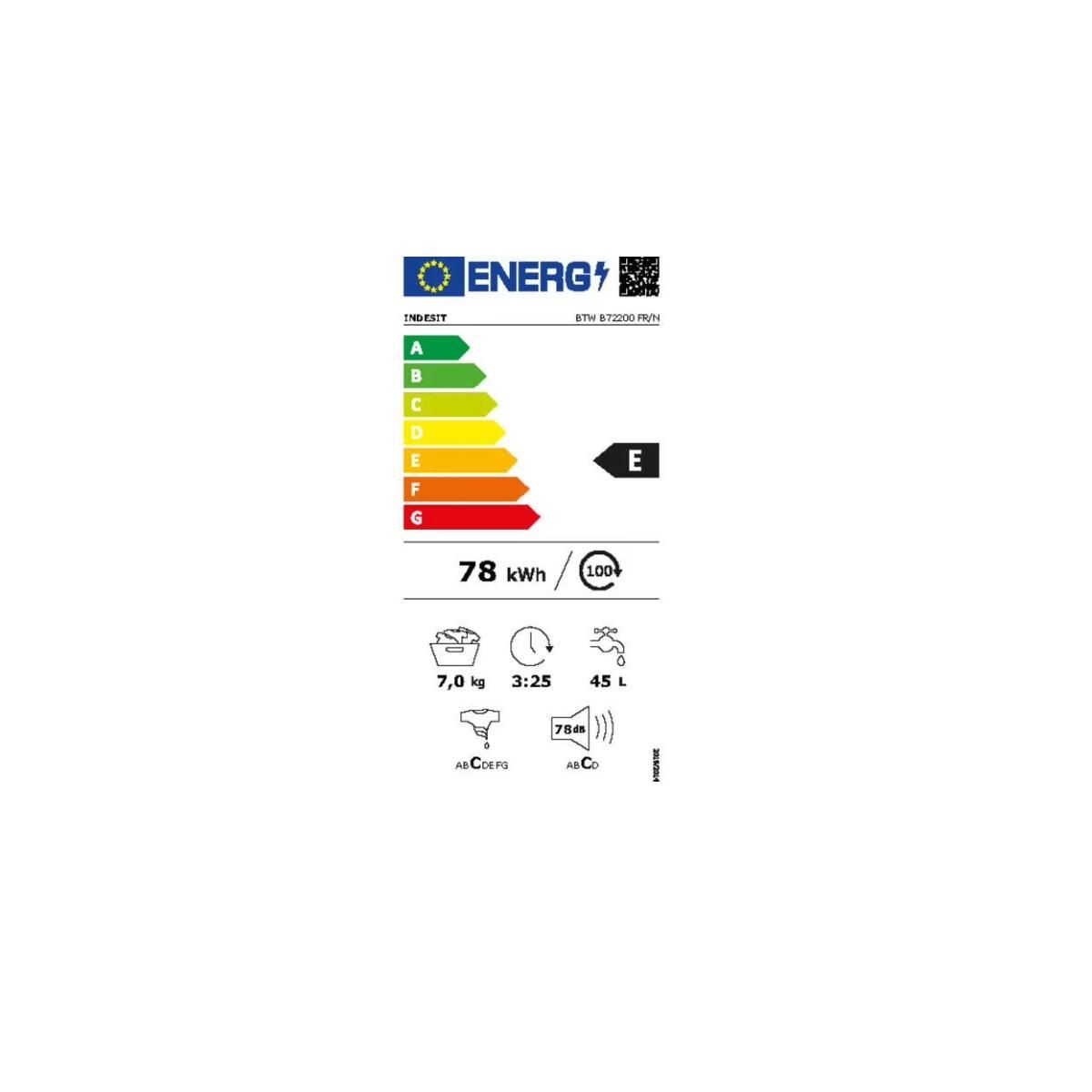 Indesit Lave-linge top 7kg 1200 tours/min - BTWB72200FR/N