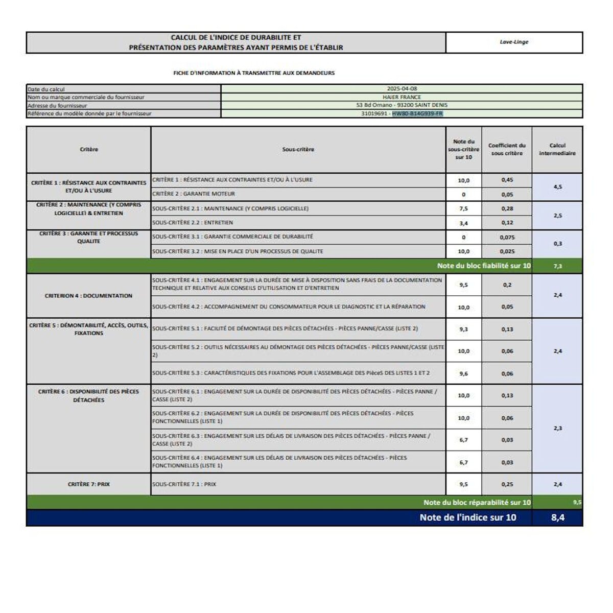 HAIER Lave-linge frontal 8 kg 1400 tours/min blanc - HW80-B14G939-FR