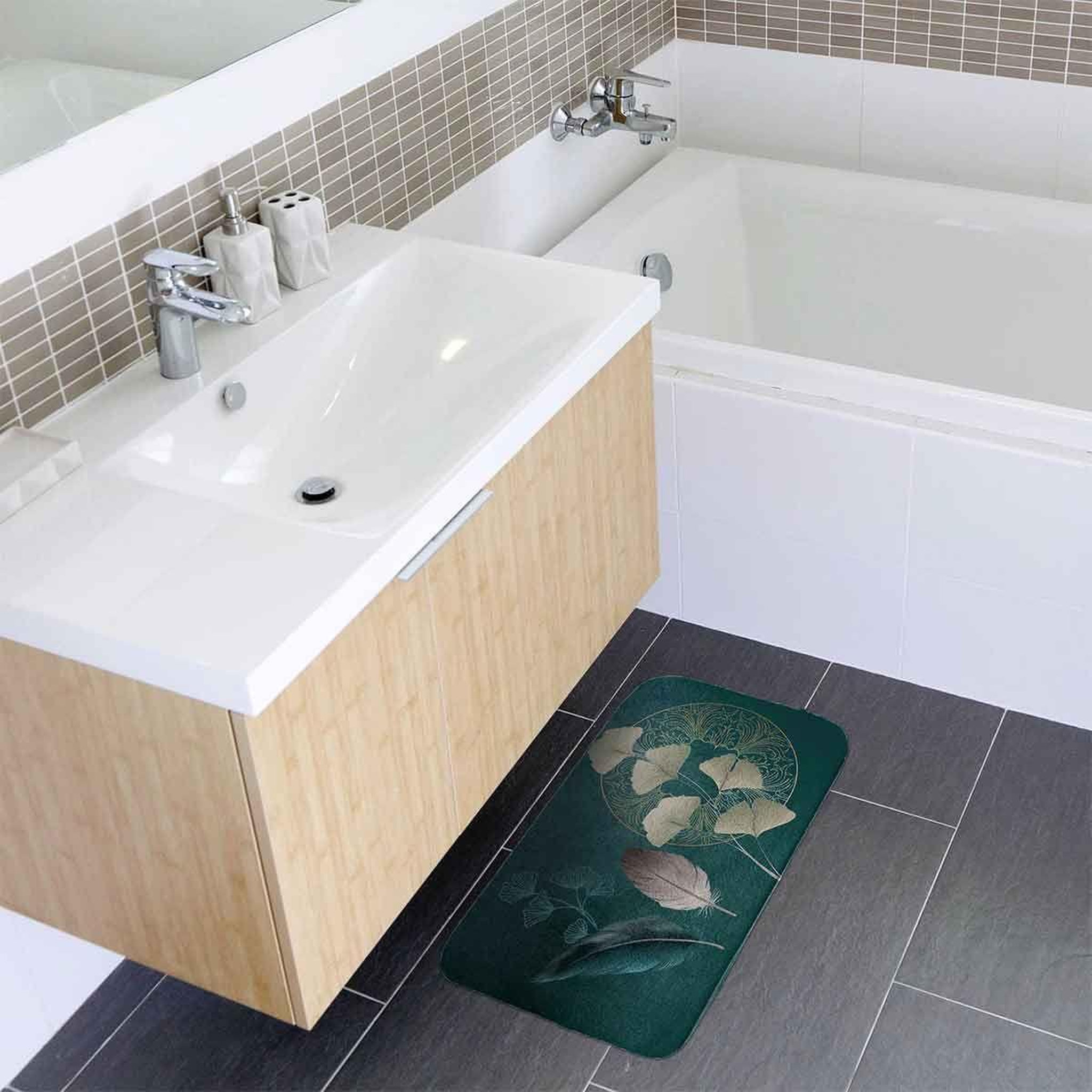 Voir la diapositive 3 : Douceur d'Intérieur Tapis de bain microfibre  ginkoblue  45x75cm vert