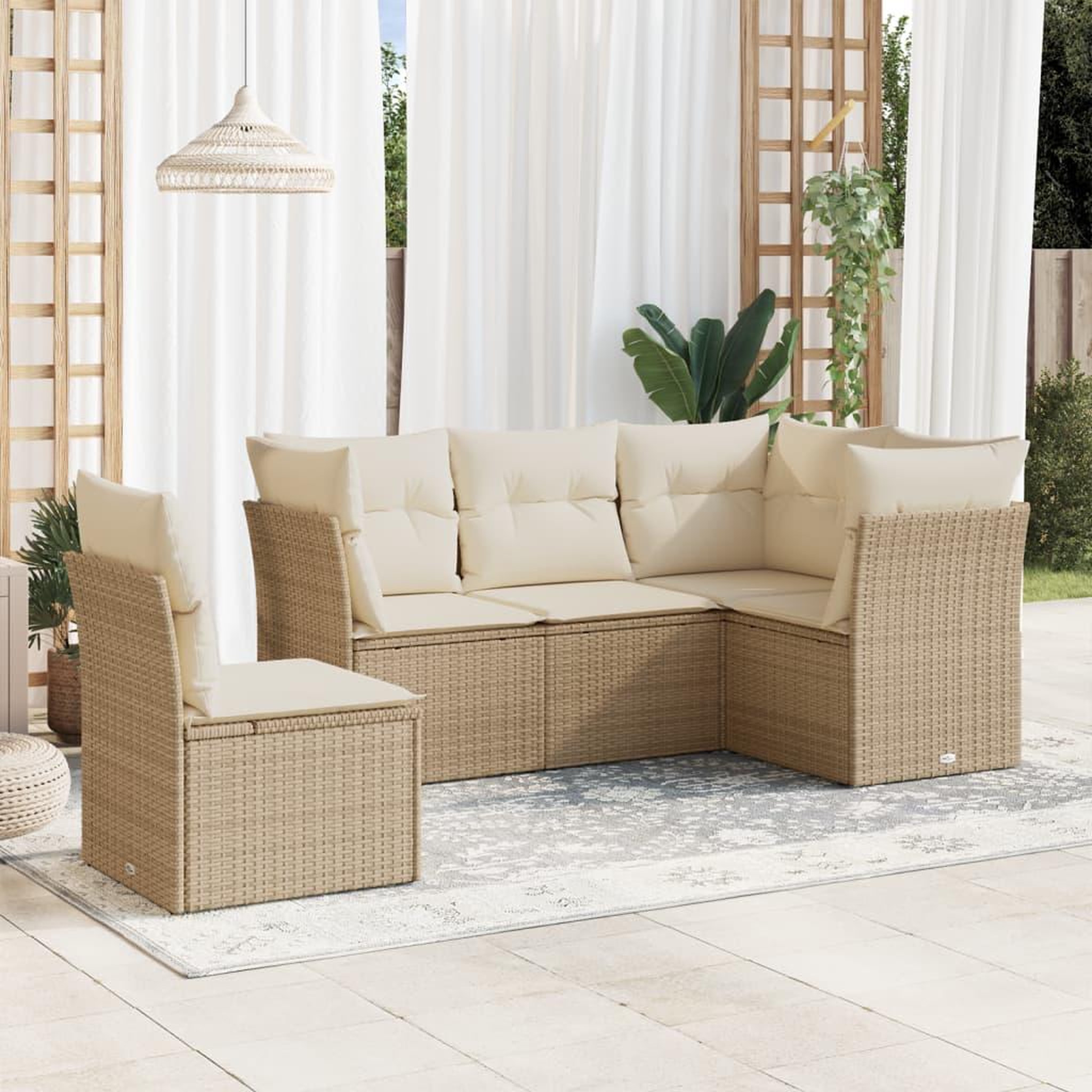 VIDAXL Salon de jardin avec coussins 5 pcs beige resine tressee