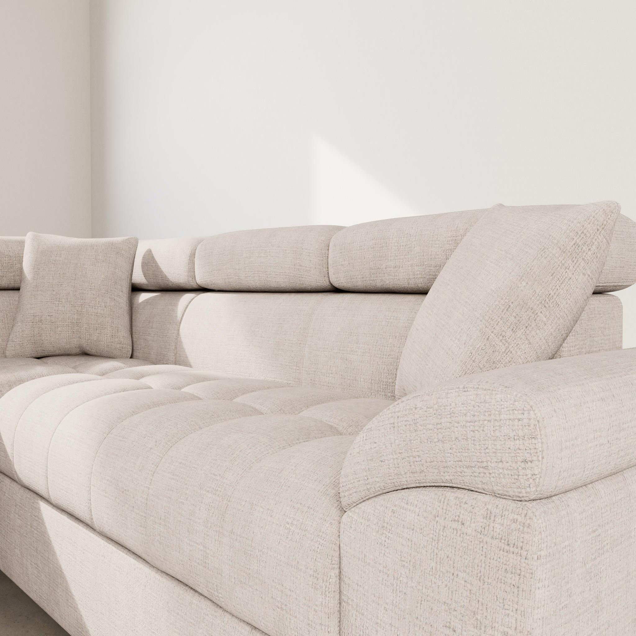 Voir la diapositive 6 : BEST MOBILIER Camille - canapé d'angle gauche 5 places convertible avec têtières et coffre en velours texturé
