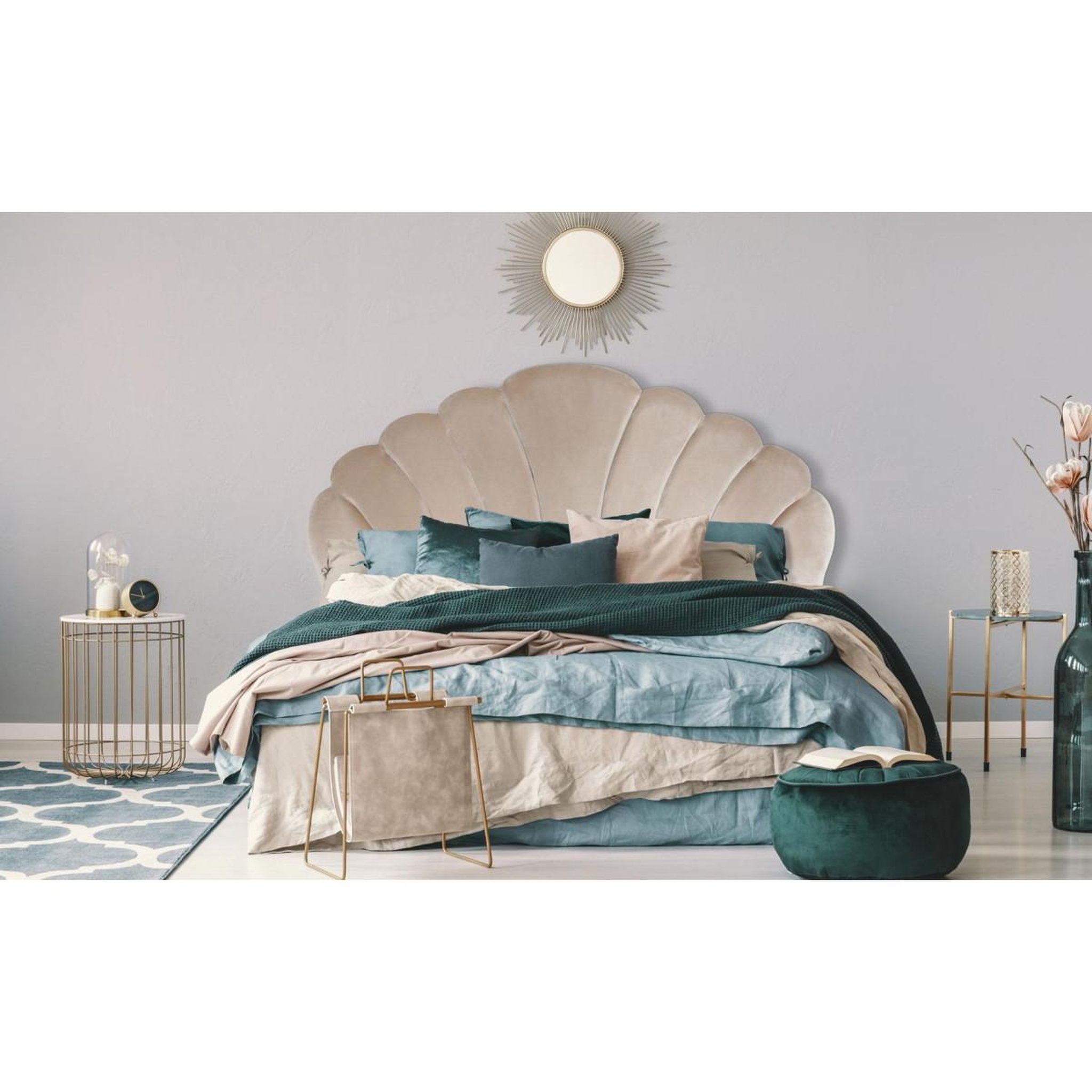 Voir la diapositive 5 : Paris Prix Tête de lit en velours  shelly  180cm taupe