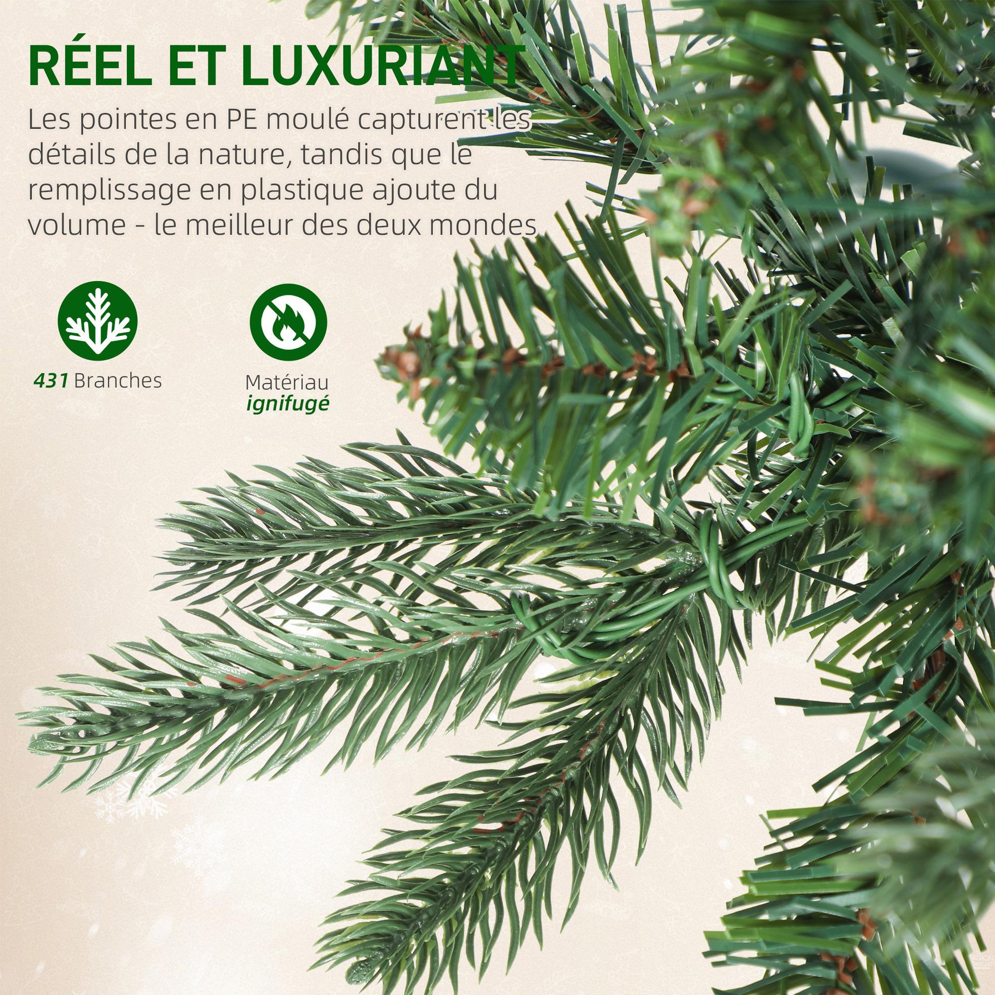 Voir la diapositive 6 : HOMCOM Sapin de noël artificiel led x 150 blanc chaud 8 modes h.150 cm 431 branches support vert