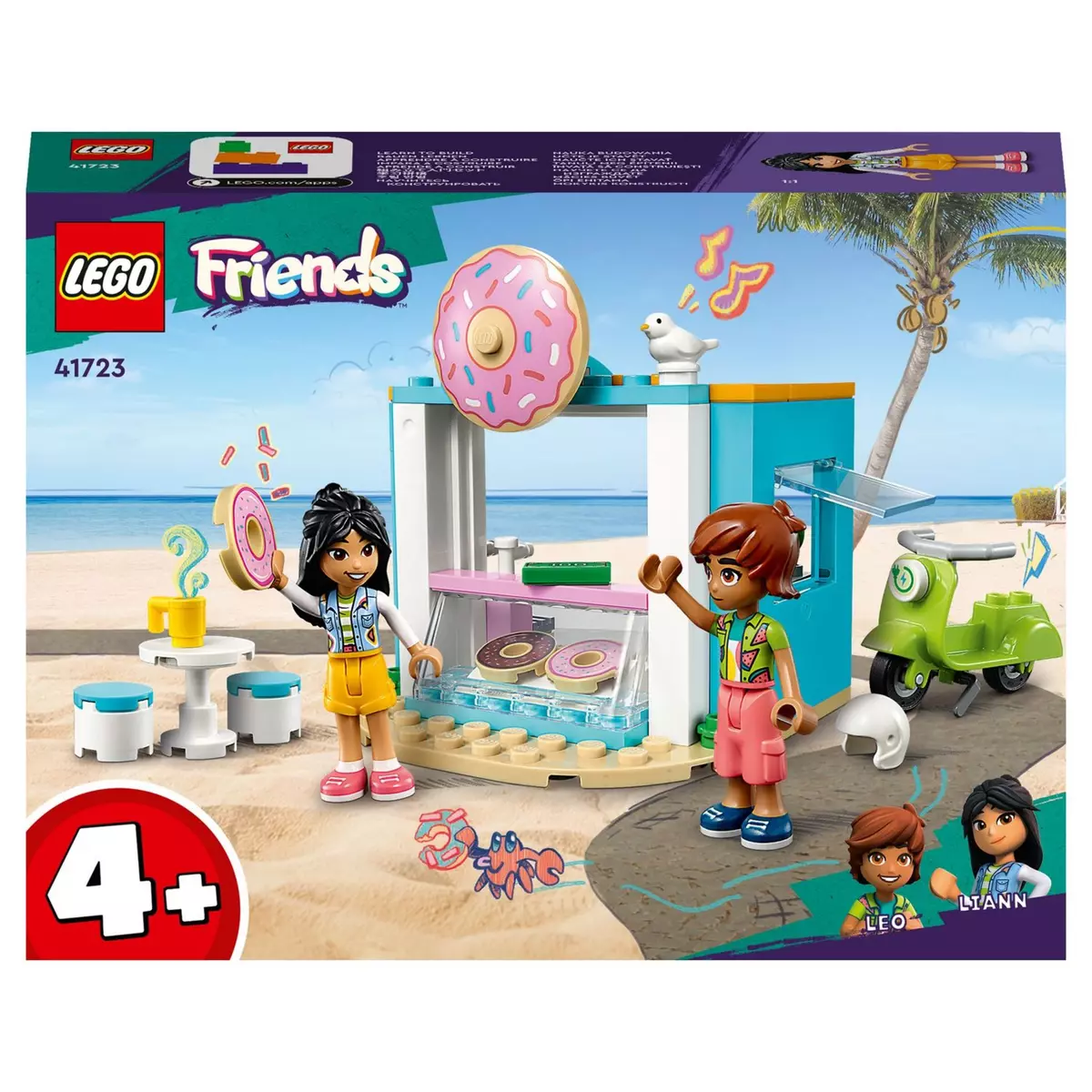 LEGO Friends 41723 Boutique de donuts, Set de Café, Jouet Filles et Garçons 4 Ans avec Mini-Poupées Liane et Léo et Scooter