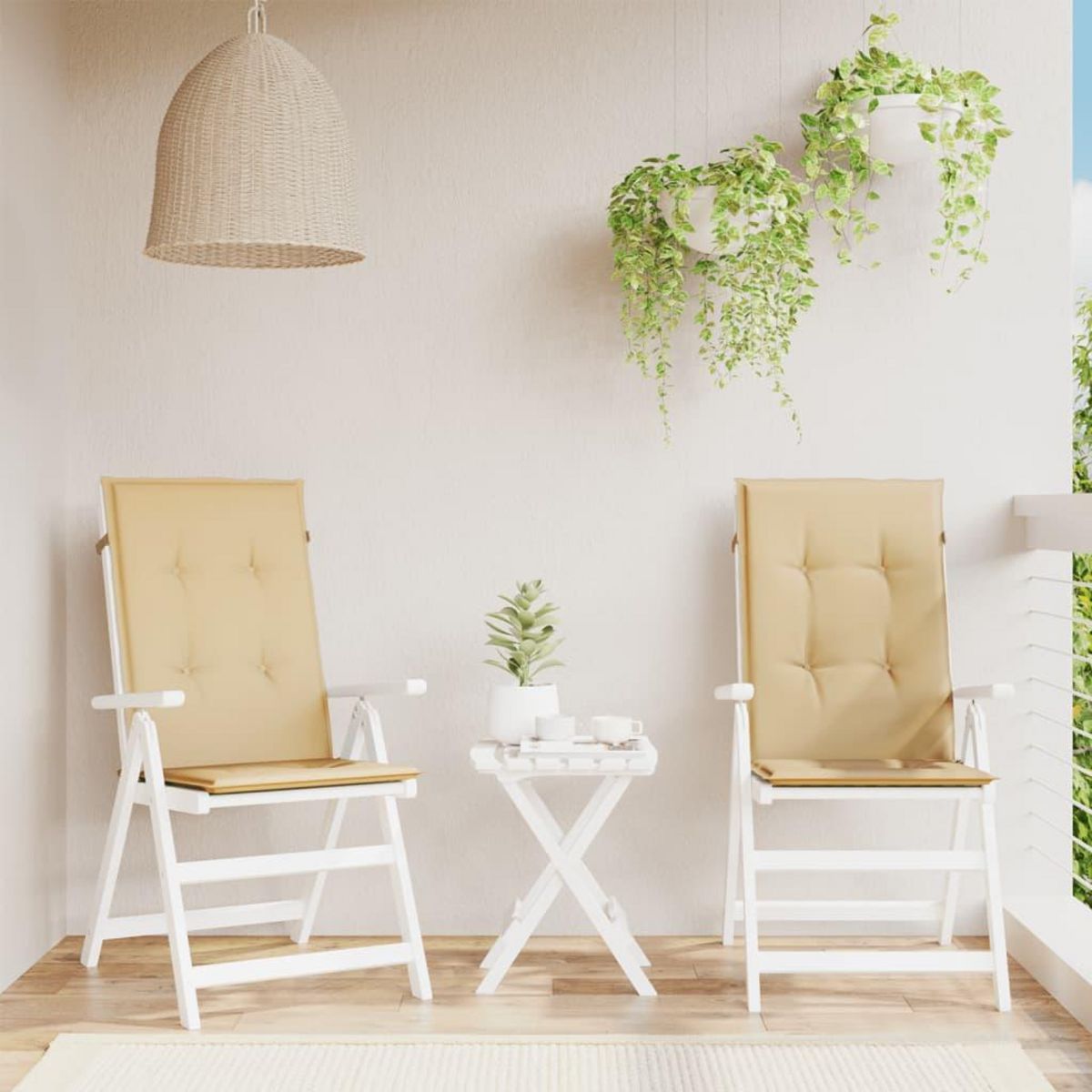 VIDAXL Coussins de chaise a dossier haut lot de 2 beige melange tissu