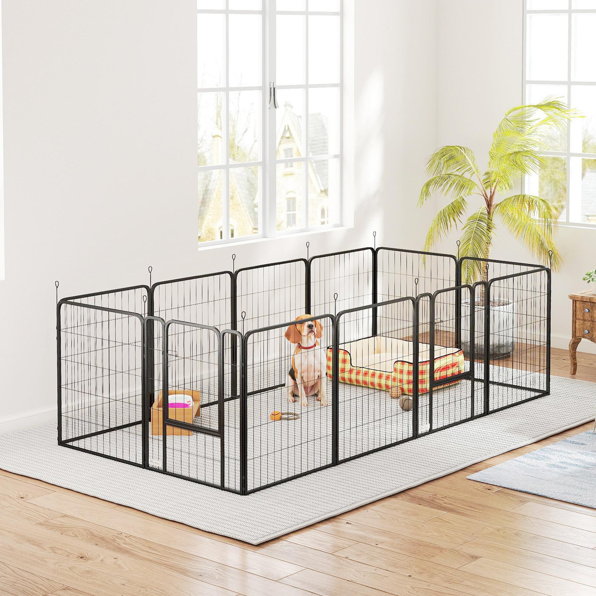 Voir la diapositive 2 : PAWHUT Parc enclos chien modulable pliable 12 panneaux h.80cm 2 portes verrouillables acier époxy noir