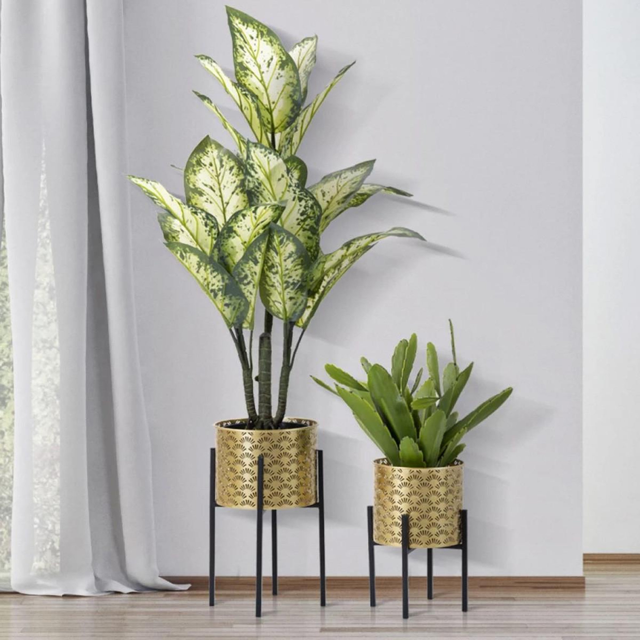 Voir la diapositive 6 : Paris Prix Lot de 2 cache-pots sur pied  glissy  38cm or & noir