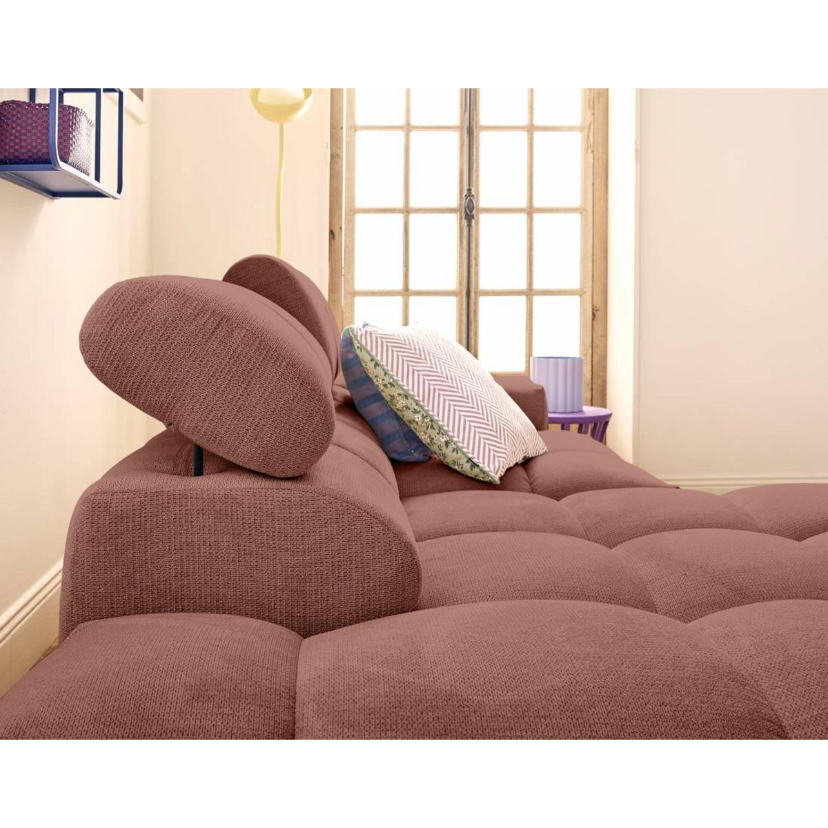 LISA DESIGN Matera - canapé d'angle gauche 3 places avec têtières réglables en tissu texturé