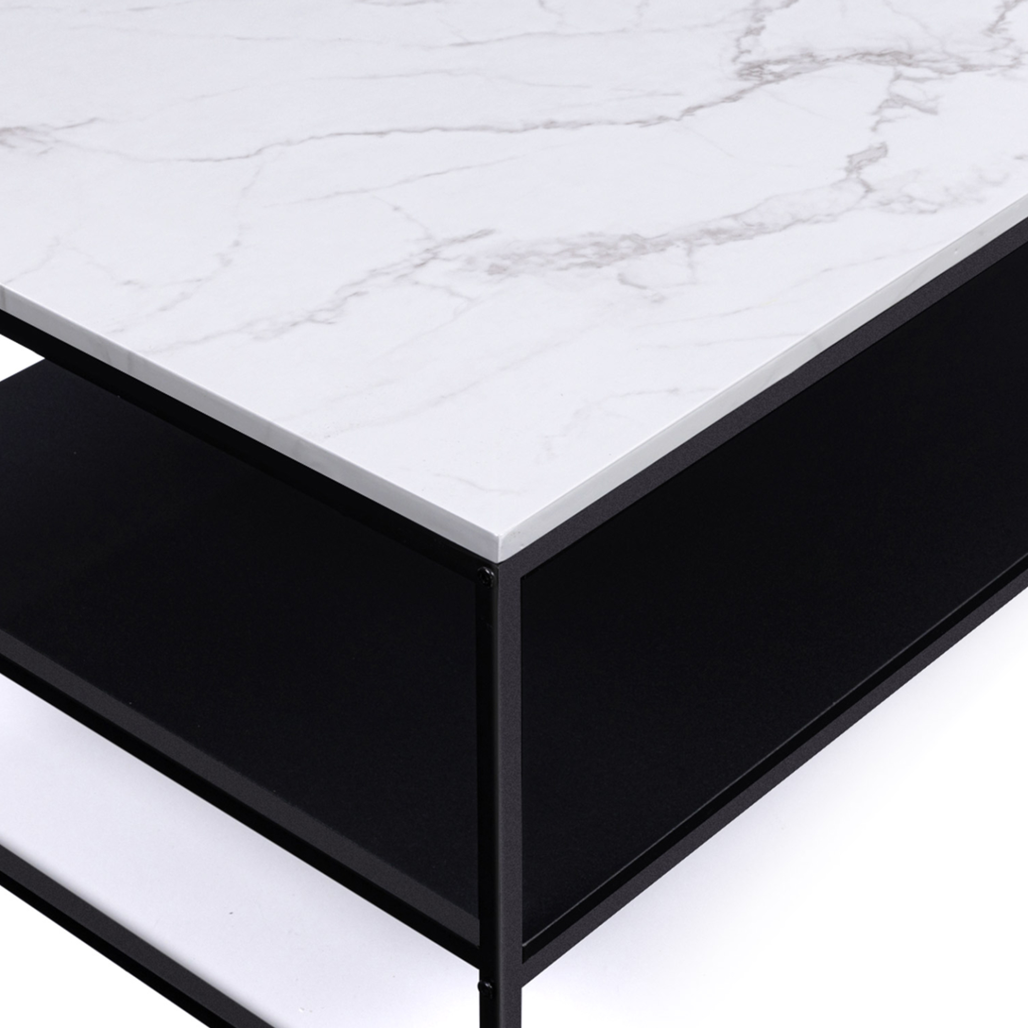 Voir la diapositive 5 : ID MARKET Table basse alaska double plateau effet marbre et noir pieds métal