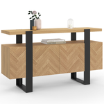 ID MARKET Buffet 140 cm CASSIUS 4 portes effet chevrons et noir