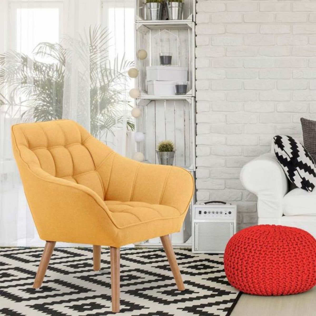 Paris Prix Fauteuil Scandinave Matelassé  Taon  83cm Jaune