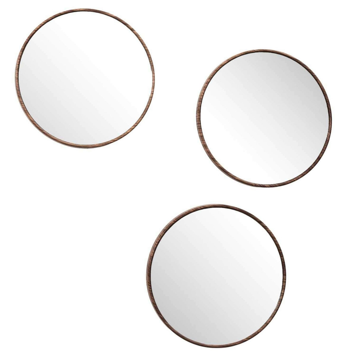 The Home Deco Factory Lot de 3 miroirs ronds imitation bois - Diam 26 cm - Marron