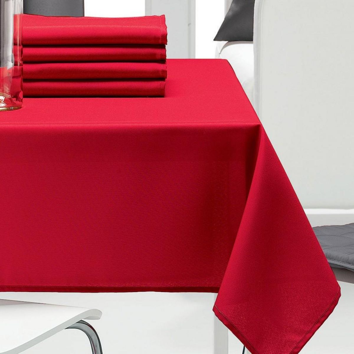 ATELIER DU COTON Nappe rectangulaire 140x240 cm uni rouge