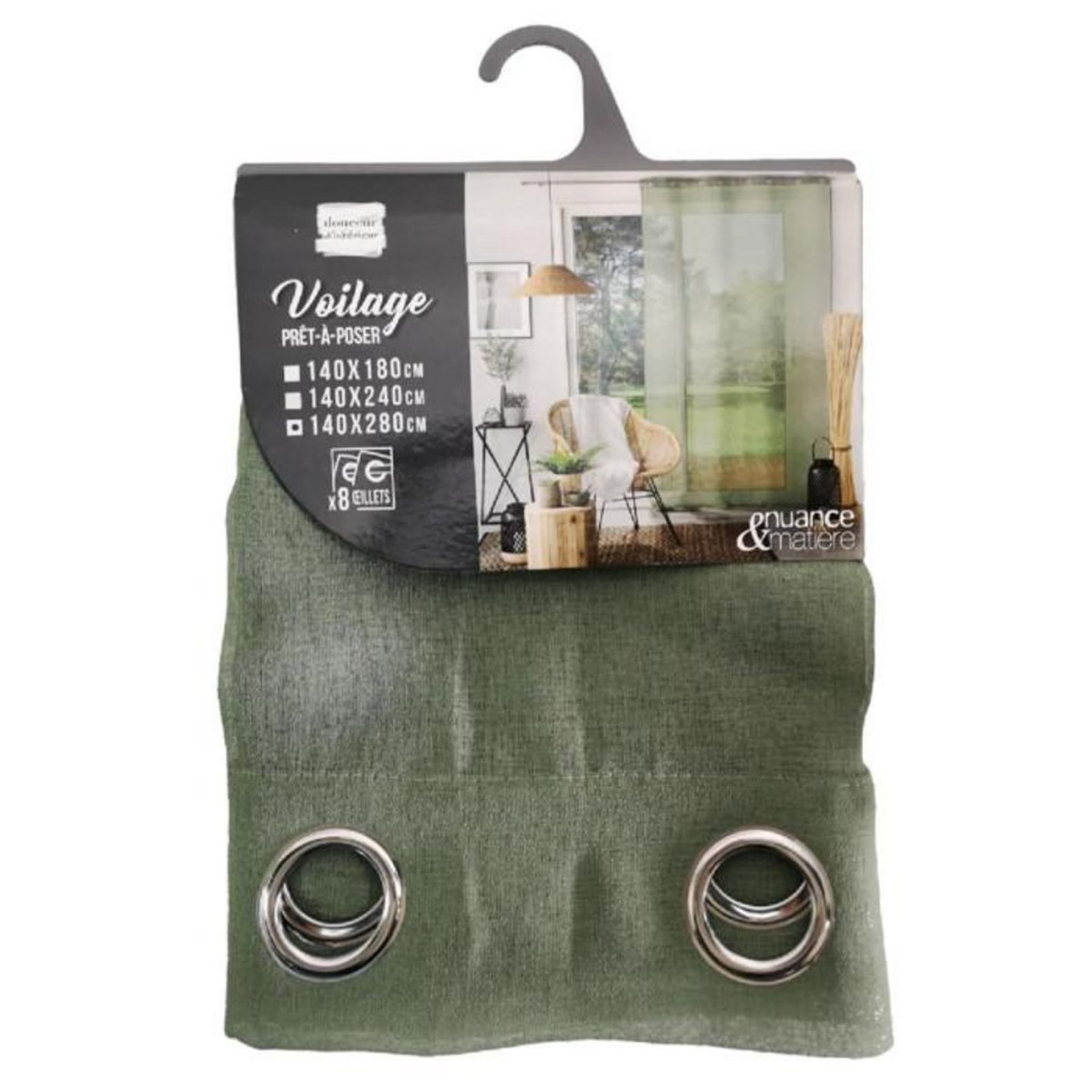 Paris Prix Rideau Voilage à Œillets  Sandra  140x280cm Kaki