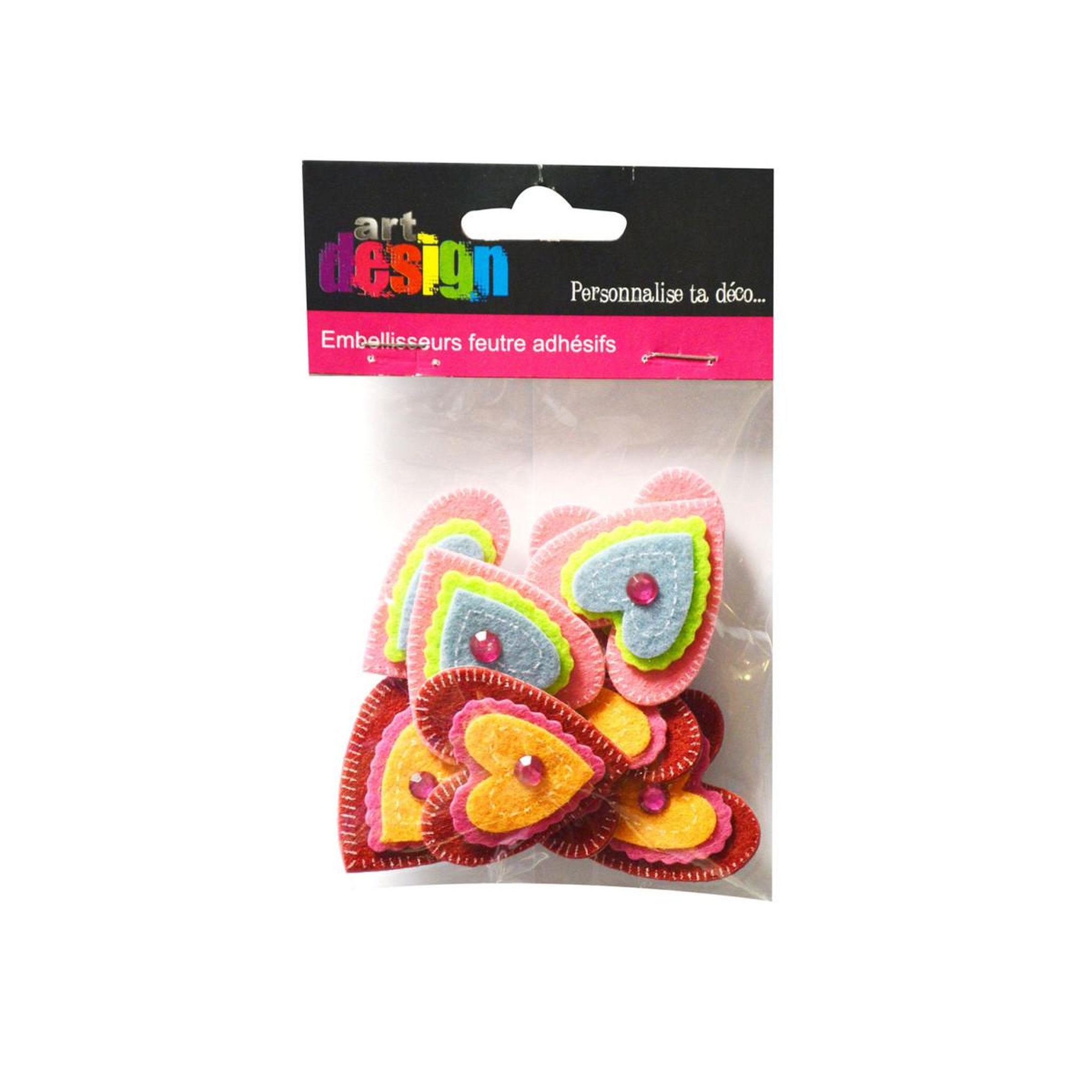 Voir la diapositive 2 : HOMEA Lot de 8 stickers feutrine  coeur  14cm rose